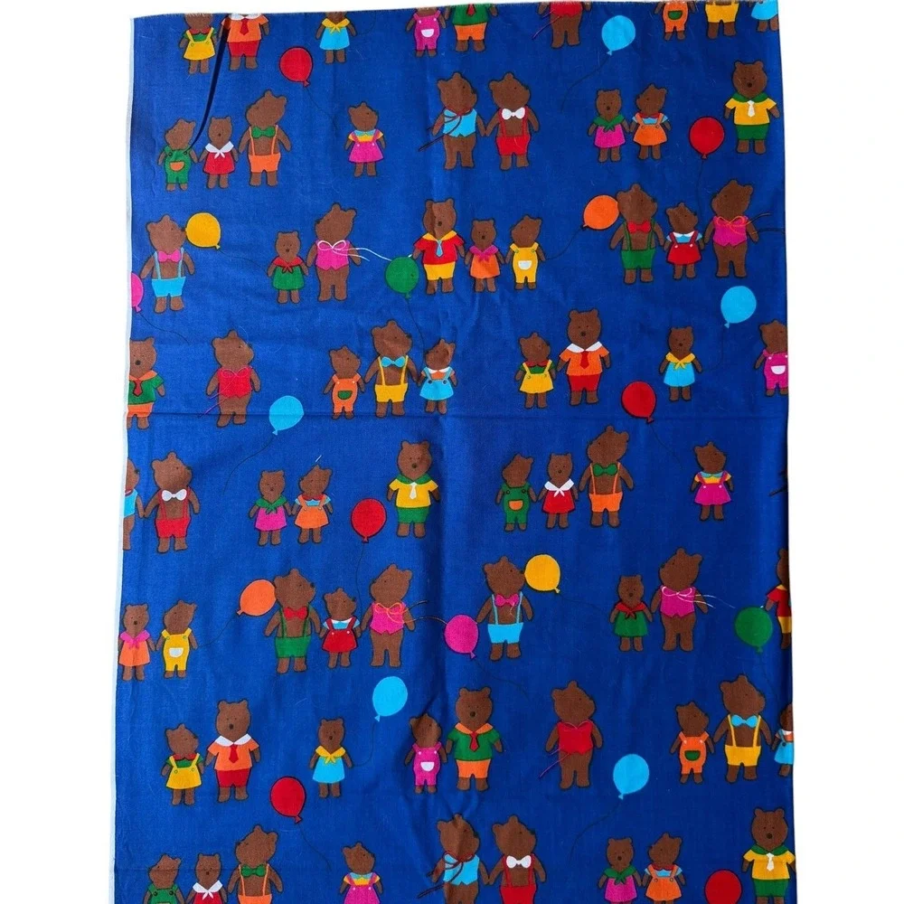 Vintage Teddy Bears Bunny Rabbit Hoffman California Fabrics Fun Zone Cotton Blue